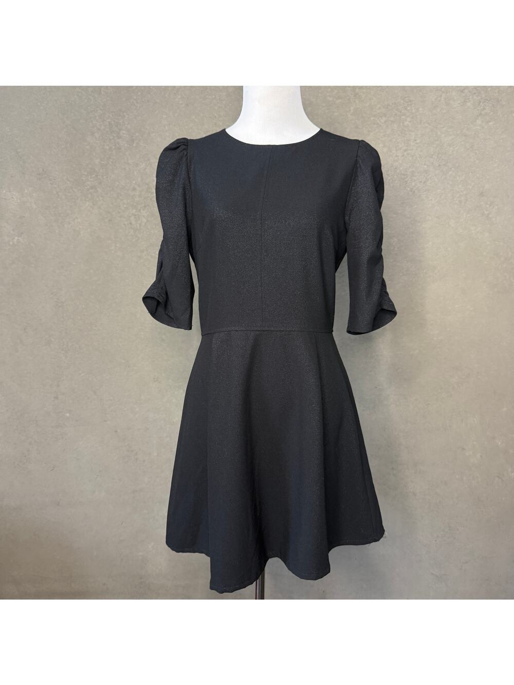 A Loves A Black Shimmer Fit Flare Mini Dress Sz 6 Puff Sleeve Ruffle Cuff